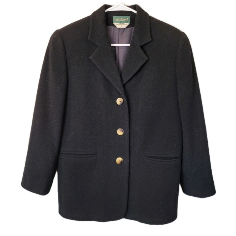 Vintage Harvè Benard Pea Coat Women Size 6 Black Wool Cashmere Classic Overcoat